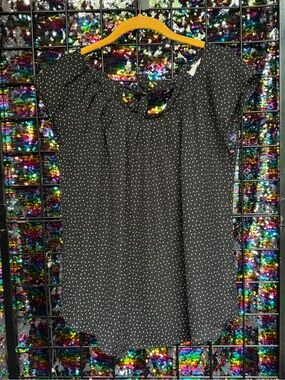 LC Lauren Conrad Black Blouse with White Paisley Dot Print
